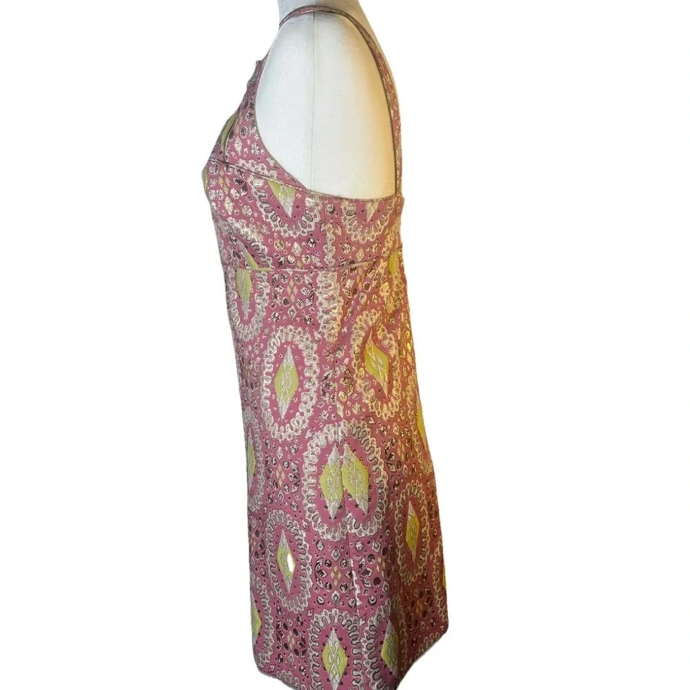 Milly New York Pink and Yellow Brocade Patterned Mini Dress - 4